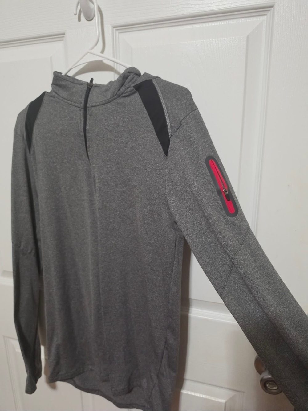 Men’s RBX Gray Hooded Long-Sleeve Polo with Black Accents and Red Zipper